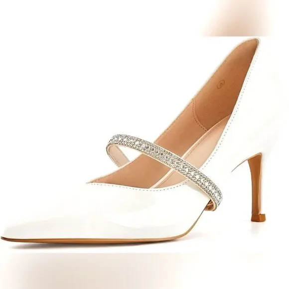 (75-3733) Coutgo Women's Removable Rhinestone Strap Pointed Toe Sz 6.5 - Picture 3 of 10